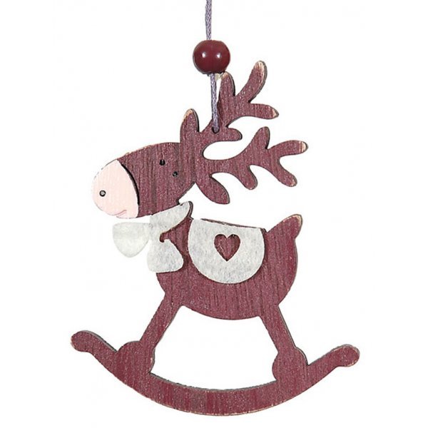 Χριστουγεννιάτικος Κρεμαστός Ξύλινος Τάρανδος, Μωβ (9cm)